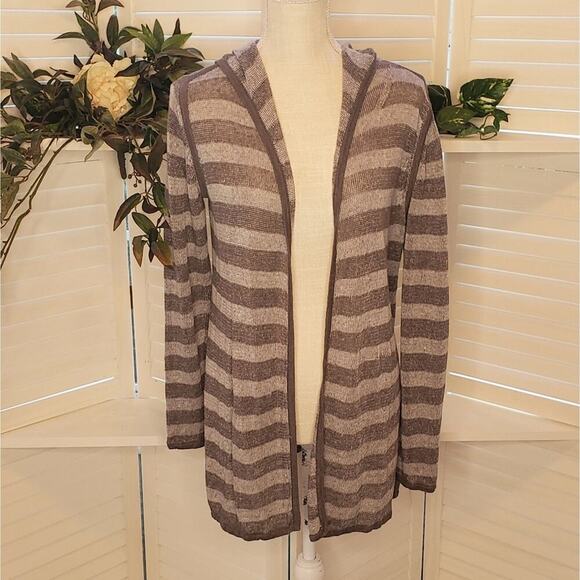 EILEEN FISHER GRAY STRIPED HOODED CARDIGAN SIZE XS - Picture 1 of 8